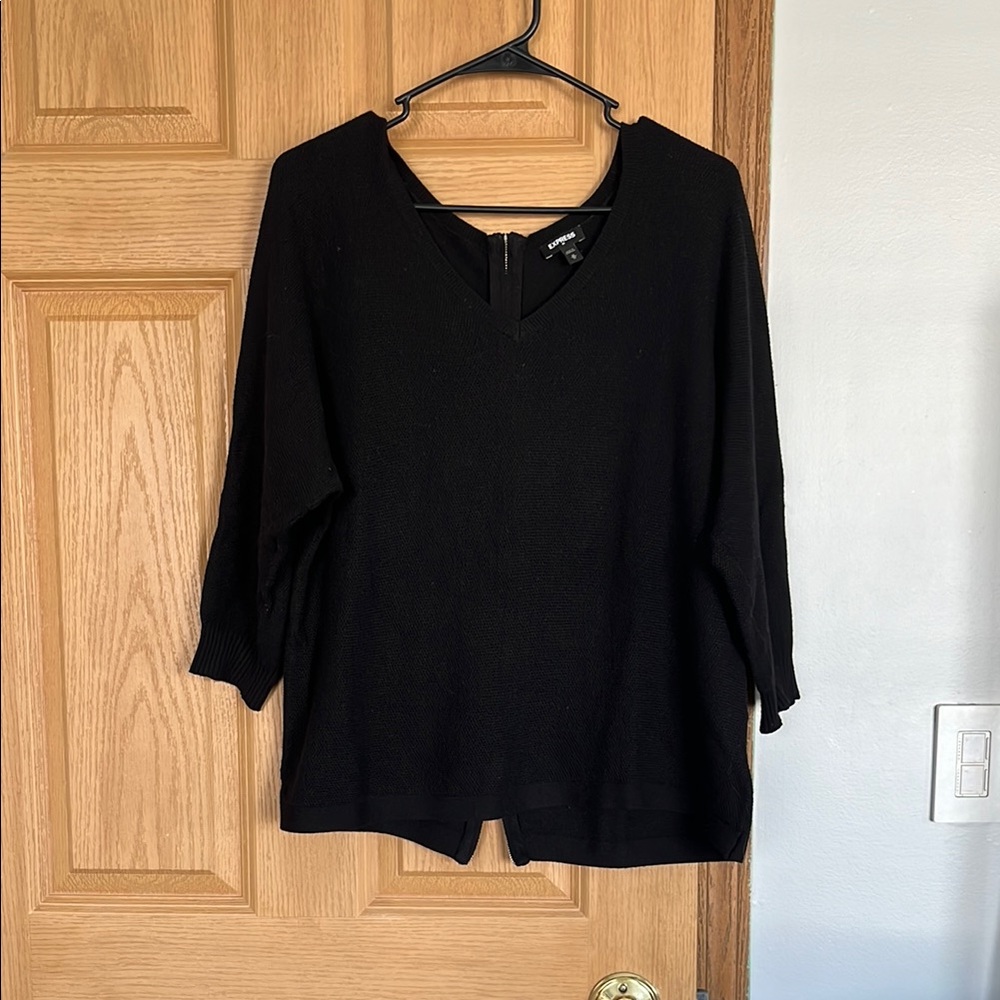 Express Black V-Neck Sweater with Textured Knit